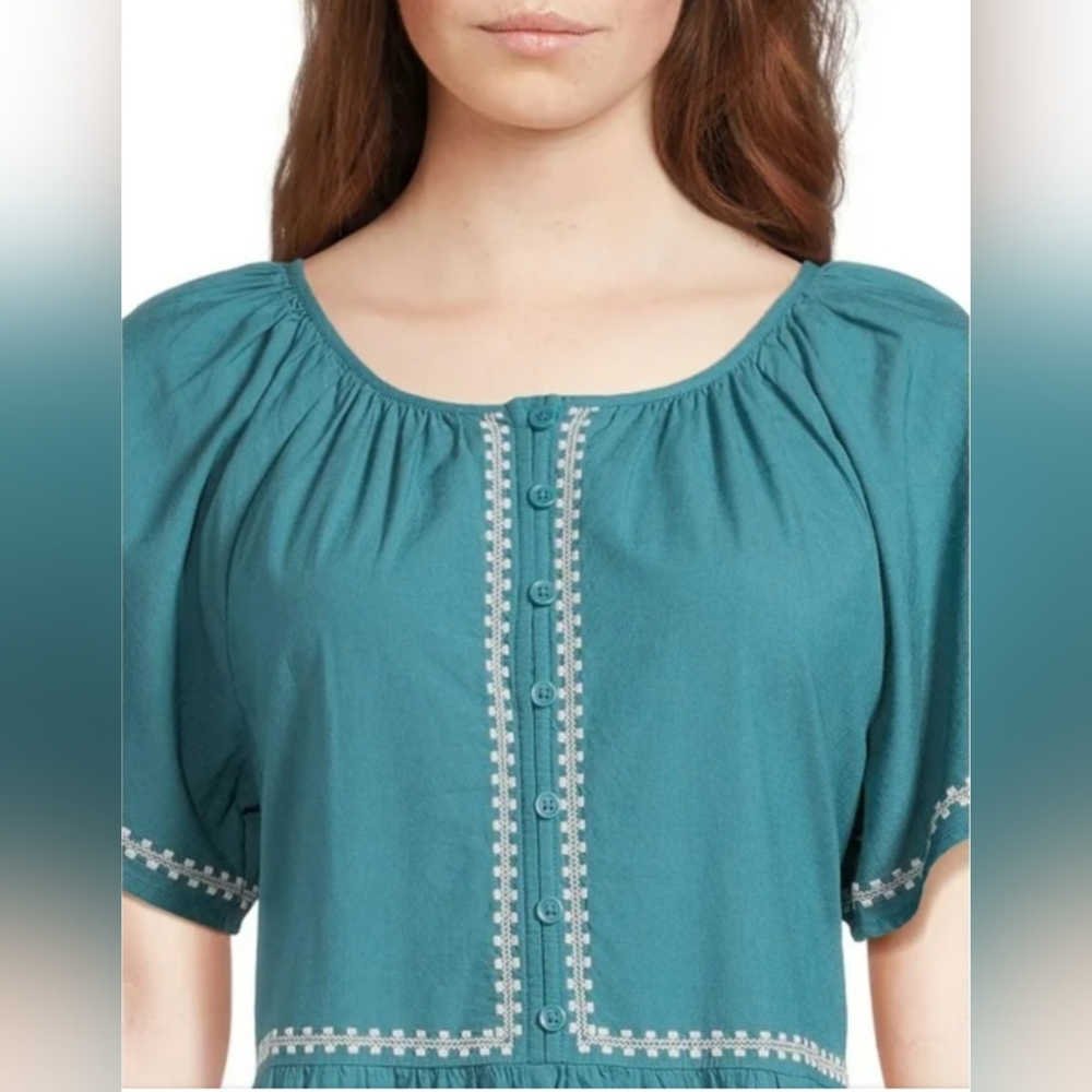 Beachlunchlounge Women's Puff Slevee Flounce Teal Mini Dress Size XXL - Picture 5 of 14